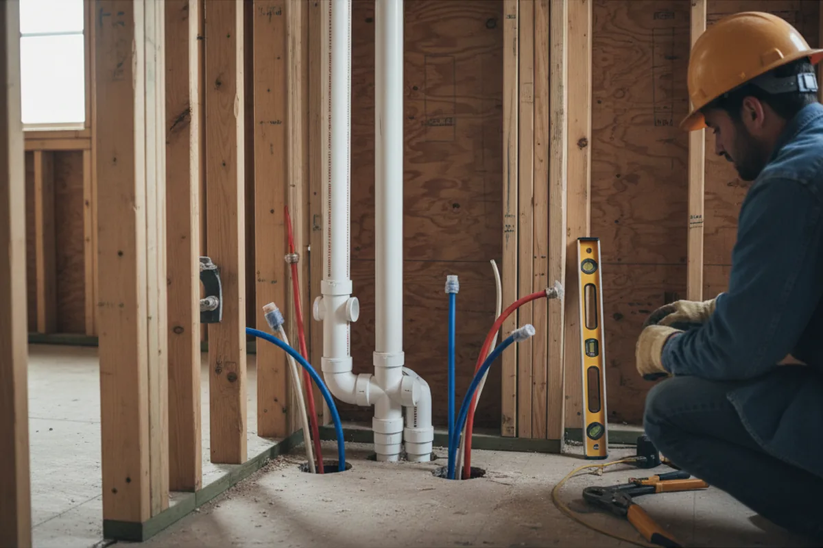 Drain and supply rough-in during Drain Cleaning in Mather